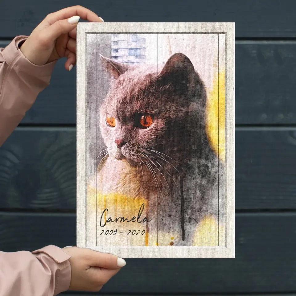 Personalized Photo Canvas Prints, Portrait Cat Loss Gifts, Pet Memorial Gifts, Cat Sympathy, Cat Portrait In Watercolor Canvas