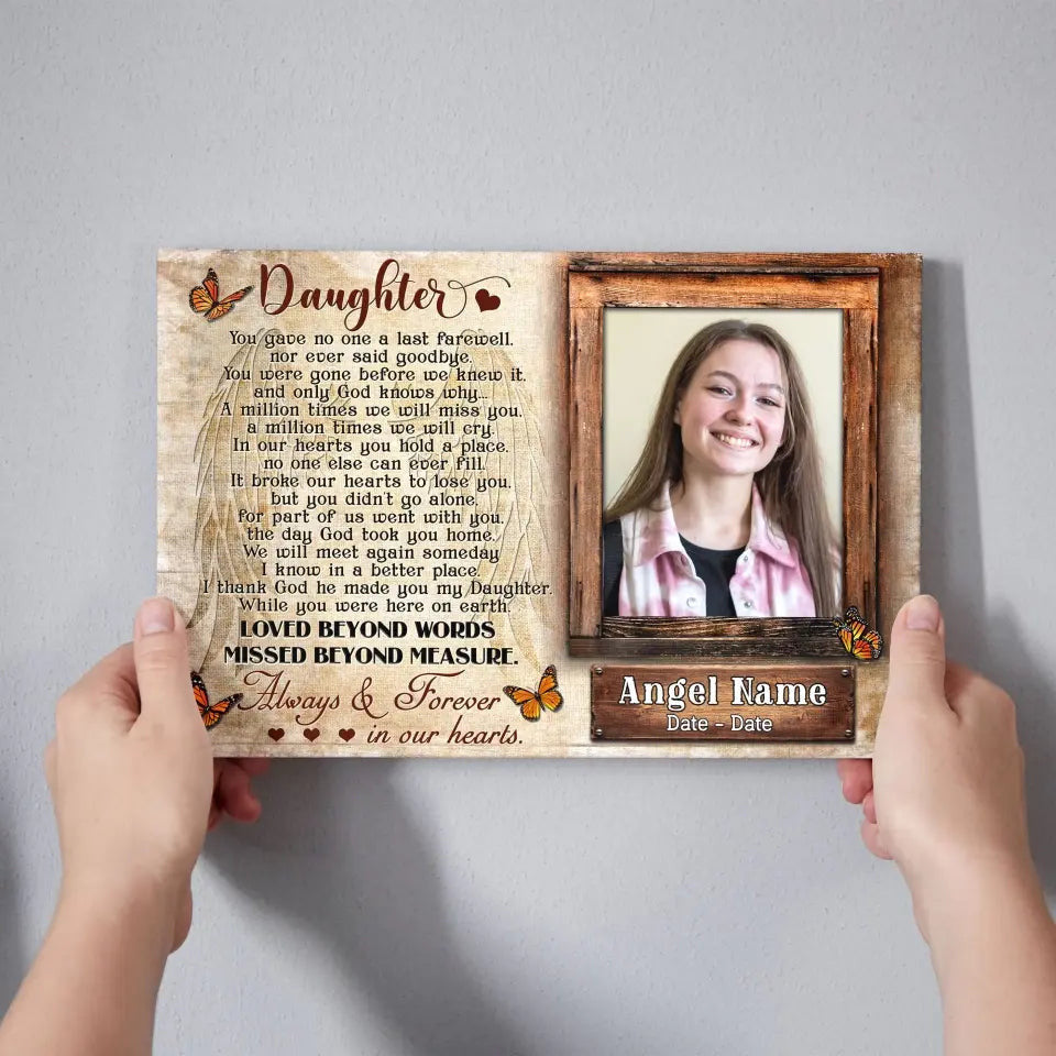 Personalized Canvas Prints, Upload Photo And Name, Memorial Gifts For Loss Of Daughter, Memorial Gift, Always And Forever In Our Heart Canvas