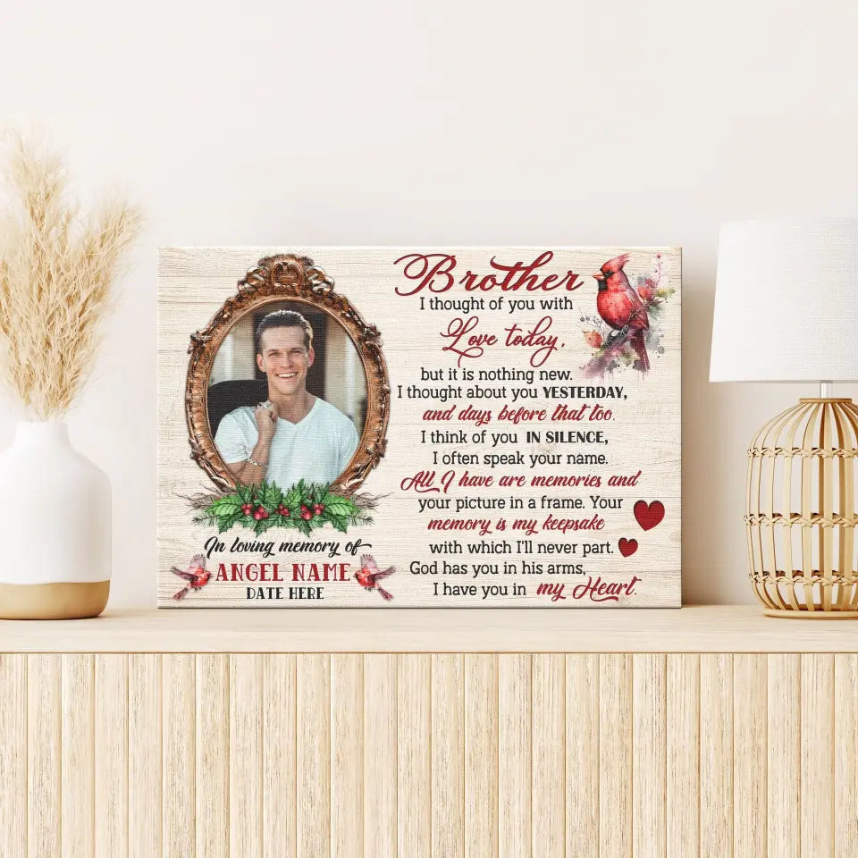 Personalized Canvas Prints, Upload Photo And Name, Memorial Gifts For Loss Of Brother, Memorial Gift, I Thought Of You Canvas