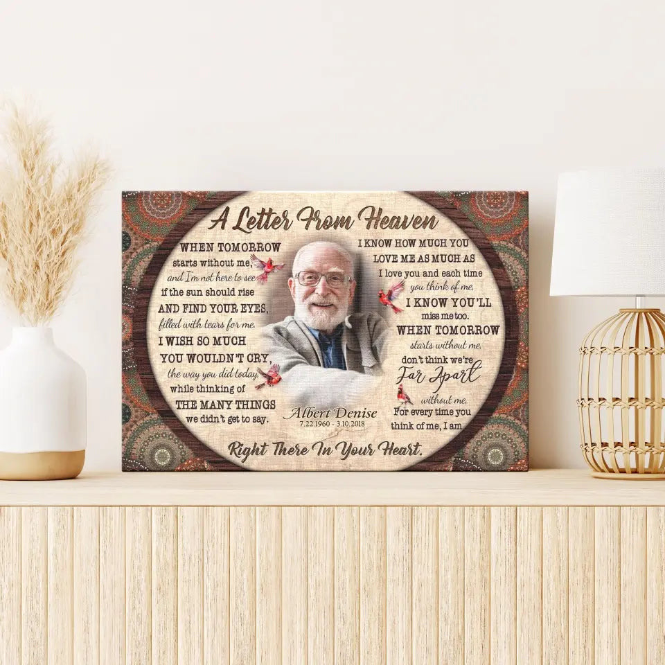 Personalized Canvas Prints, Custom Photo, Memorial Gifts, Sympathy Gifts, Loss Of Mom, Loss Of Dad, Mandala Pattern A Letter From Heaven Canvas