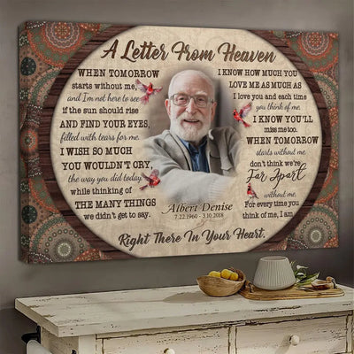 Personalized Canvas Prints, Custom Photo, Memorial Gifts, Sympathy Gifts, Loss Of Mom, Loss Of Dad, Mandala Pattern A Letter From Heaven Canvas