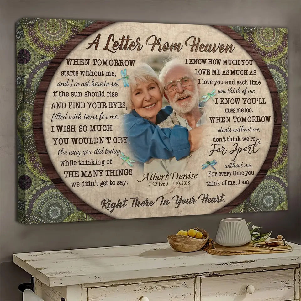 Personalized Canvas Prints, Custom Photo, Memorial Gifts, Sympathy Gifts, Loss Of Mom, Loss Of Dad, Mandala Pattern A Letter From Heaven Canvas