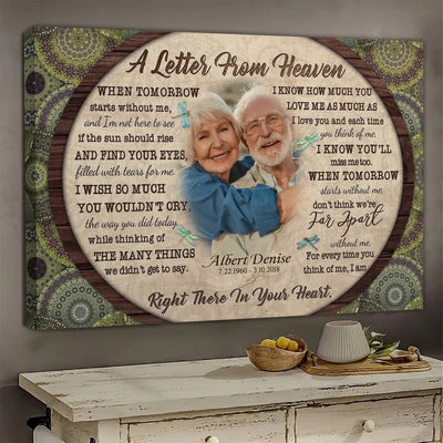 Personalized Canvas Prints, Custom Photo, Memorial Gifts, Sympathy Gifts, Loss Of Mom, Loss Of Dad, Mandala Pattern A Letter From Heaven Canvas