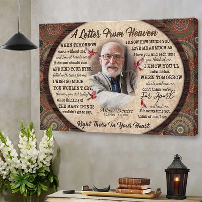 Personalized Canvas Prints, Custom Photo, Memorial Gifts, Sympathy Gifts, Loss Of Mom, Loss Of Dad, Mandala Pattern A Letter From Heaven Canvas