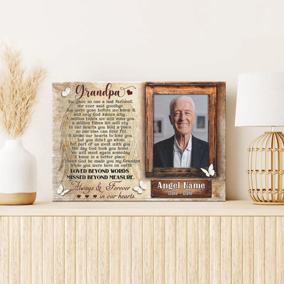 Personalized Canvas Prints, Upload Photo And Name, Memorial Gifts For Loss Of Grandpa, Memorial Gift, Always And Forever In Our Heart Canvas