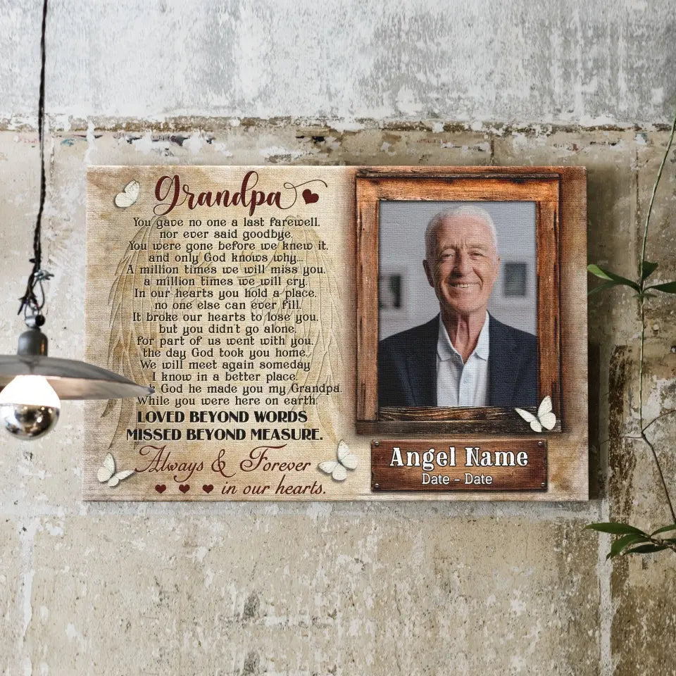 Personalized Canvas Prints, Upload Photo And Name, Memorial Gifts For Loss Of Grandpa, Memorial Gift, Always And Forever In Our Heart Canvas