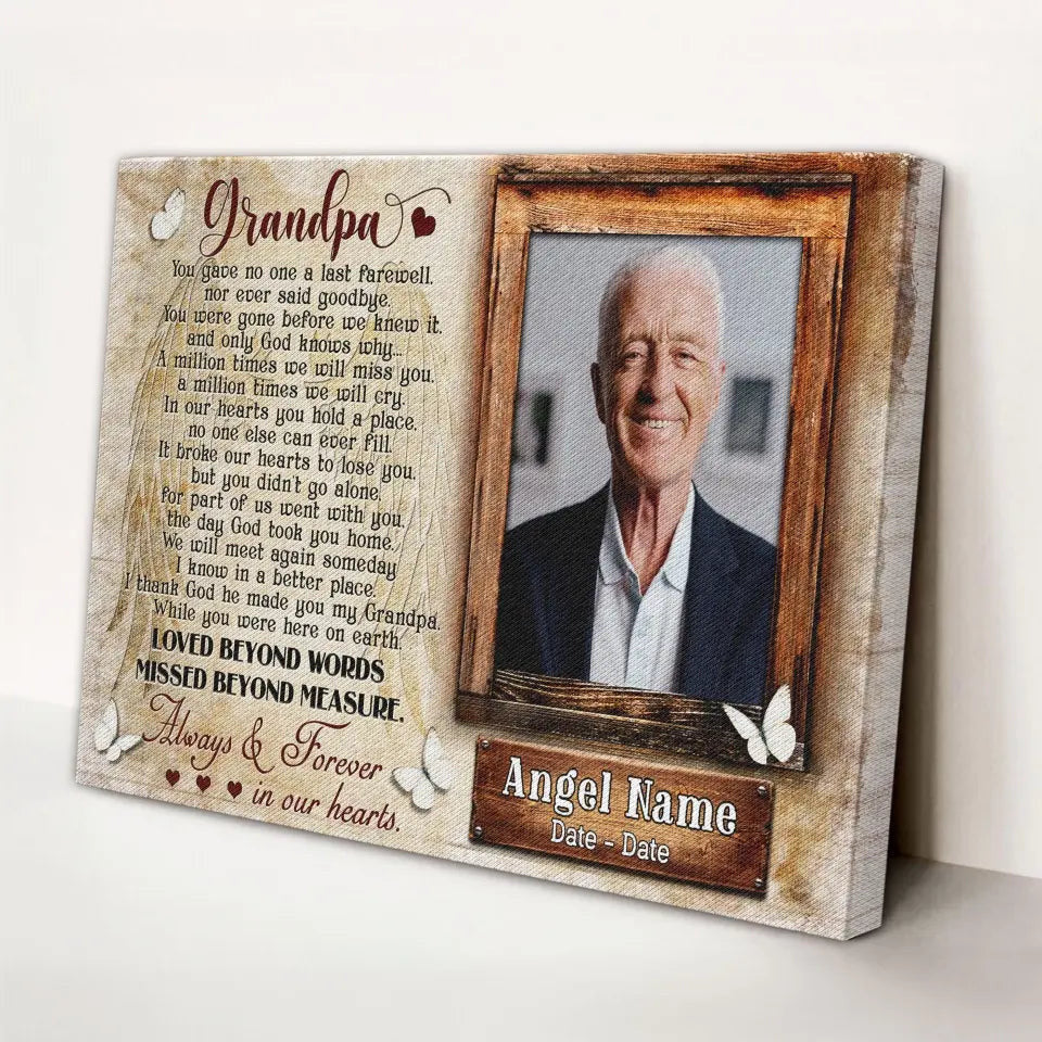 Personalized Canvas Prints, Upload Photo And Name, Memorial Gifts For Loss Of Grandpa, Memorial Gift, Always And Forever In Our Heart Canvas