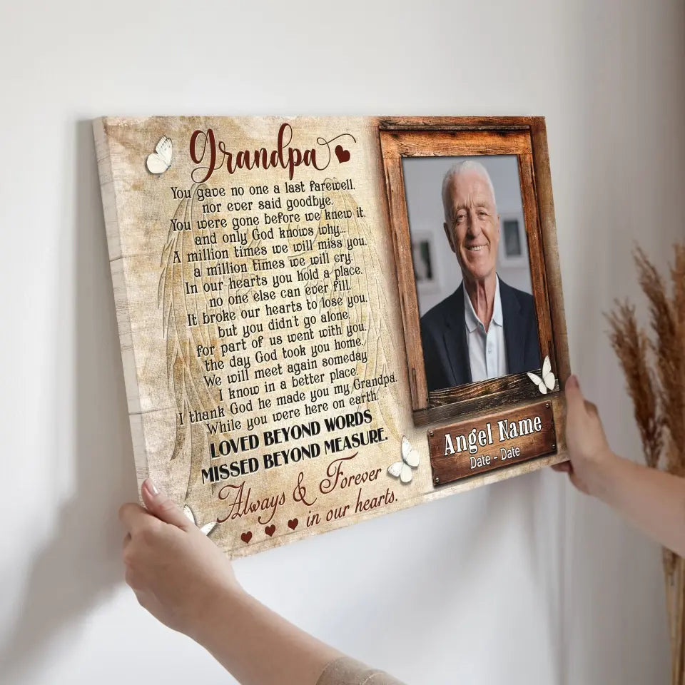 Personalized Canvas Prints, Upload Photo And Name, Memorial Gifts For Loss Of Grandpa, Memorial Gift, Always And Forever In Our Heart Canvas