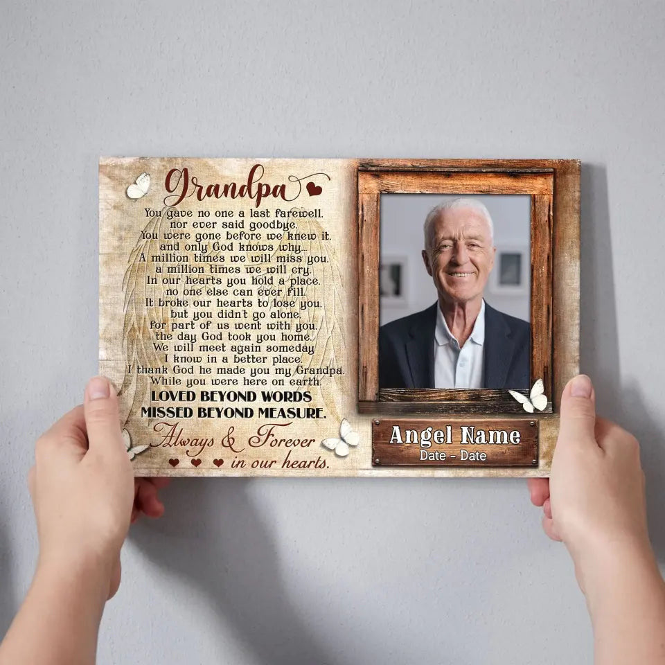 Personalized Canvas Prints, Upload Photo And Name, Memorial Gifts For Loss Of Grandpa, Memorial Gift, Always And Forever In Our Heart Canvas