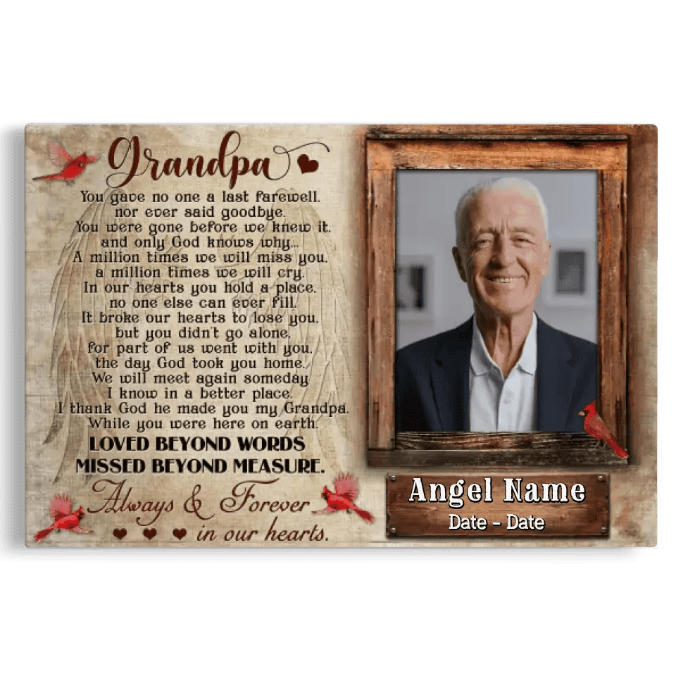 Personalized Canvas Prints, Upload Photo And Name, Memorial Gifts For Loss Of Grandpa, Memorial Gift, Always And Forever In Our Heart Canvas