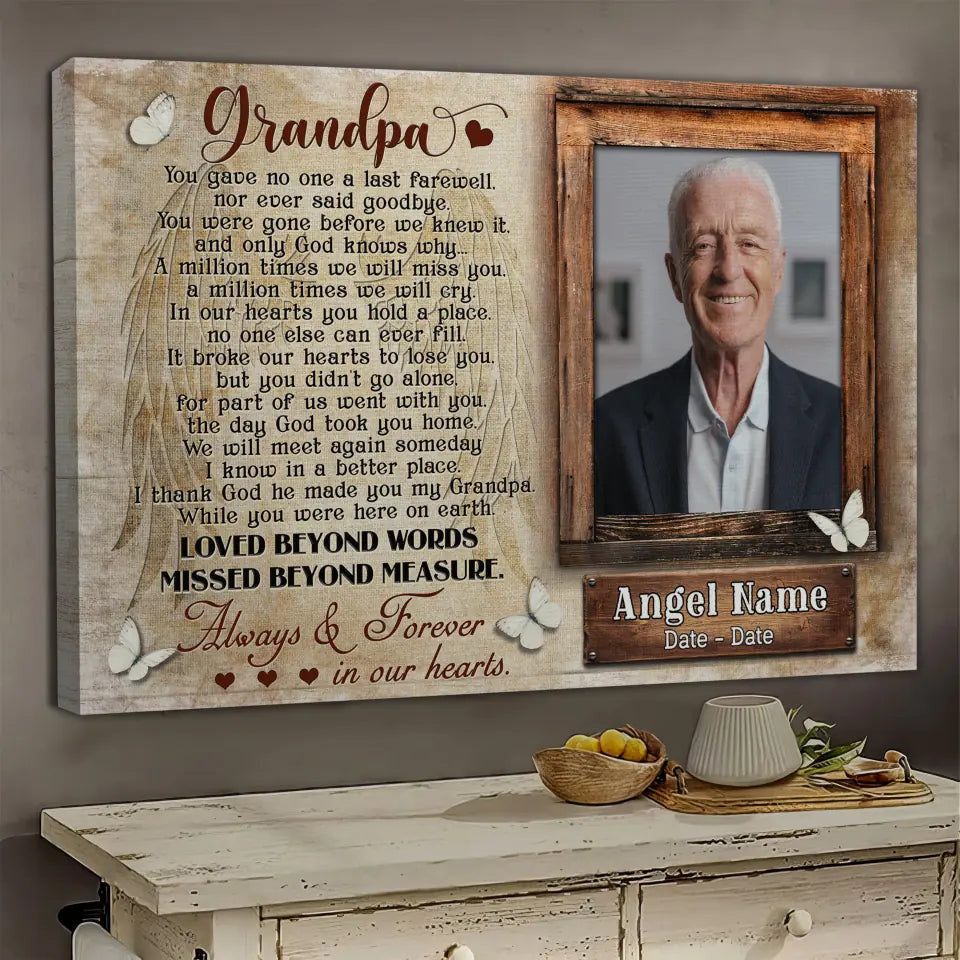 Personalized Canvas Prints, Upload Photo And Name, Memorial Gifts For Loss Of Grandpa, Memorial Gift, Always And Forever In Our Heart Canvas