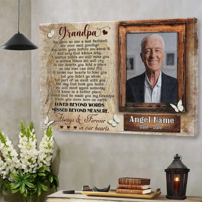 Personalized Canvas Prints, Upload Photo And Name, Memorial Gifts For Loss Of Grandpa, Memorial Gift, Always And Forever In Our Heart Canvas