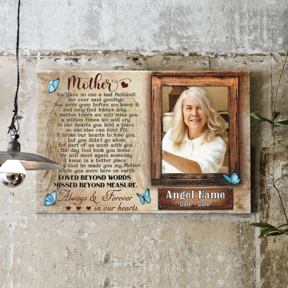 Personalized Canvas Prints, Upload Photo And Name, Memorial Gifts For Loss Of Mother, Memorial Gift, Always And Forever In Our Heart Canvas