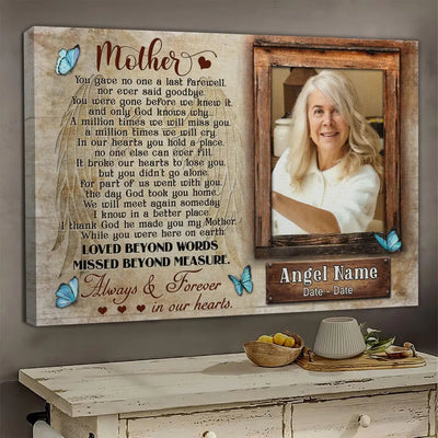 Personalized Canvas Prints, Upload Photo And Name, Memorial Gifts For Loss Of Mother, Memorial Gift, Always And Forever In Our Heart Canvas