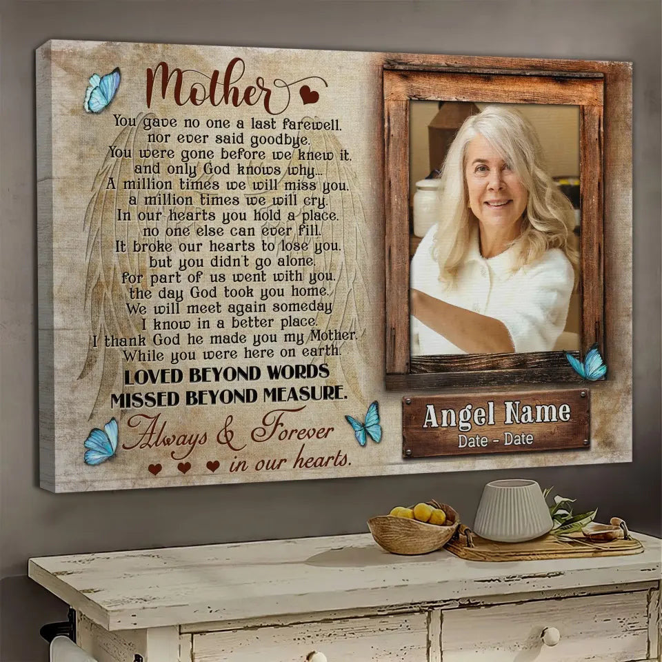 Personalized Canvas Prints, Upload Photo And Name, Memorial Gifts For Loss Of Mother, Memorial Gift, Always And Forever In Our Heart Canvas