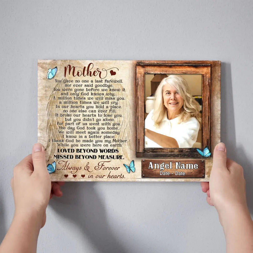 Personalized Canvas Prints, Upload Photo And Name, Memorial Gifts For Loss Of Mother, Memorial Gift, Always And Forever In Our Heart Canvas