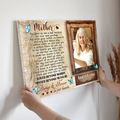 Personalized Canvas Prints, Upload Photo And Name, Memorial Gifts For Loss Of Mother, Memorial Gift, Always And Forever In Our Heart Canvas
