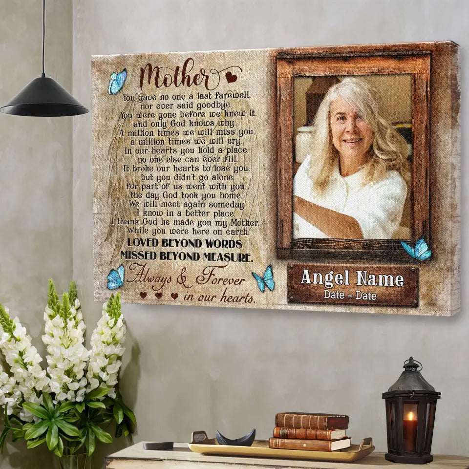 Personalized Canvas Prints, Upload Photo And Name, Memorial Gifts For Loss Of Mother, Memorial Gift, Always And Forever In Our Heart Canvas