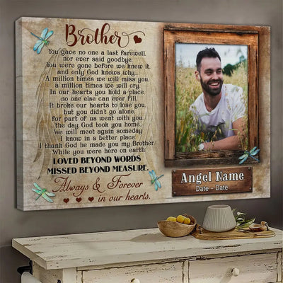 Personalized Canvas Prints, Upload Photo And Name, Memorial Gifts For Loss Of Brother, Memorial Gift, Always And Forever In Our Heart Canvas