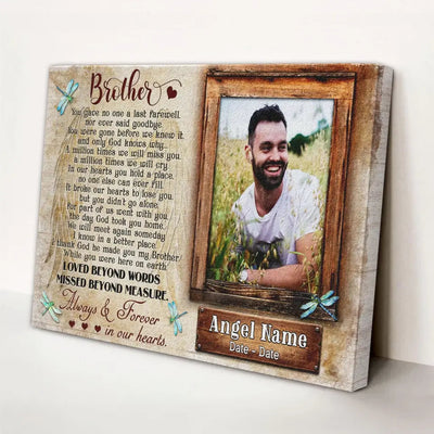 Personalized Canvas Prints, Upload Photo And Name, Memorial Gifts For Loss Of Brother, Memorial Gift, Always And Forever In Our Heart Canvas