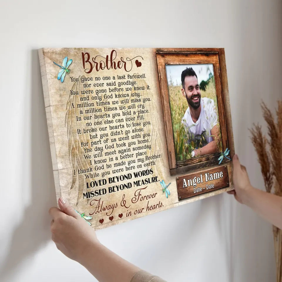 Personalized Canvas Prints, Upload Photo And Name, Memorial Gifts For Loss Of Brother, Memorial Gift, Always And Forever In Our Heart Canvas