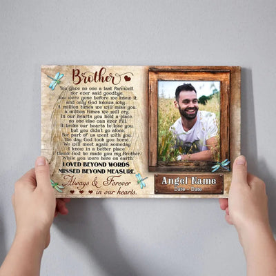Personalized Canvas Prints, Upload Photo And Name, Memorial Gifts For Loss Of Brother, Memorial Gift, Always And Forever In Our Heart Canvas
