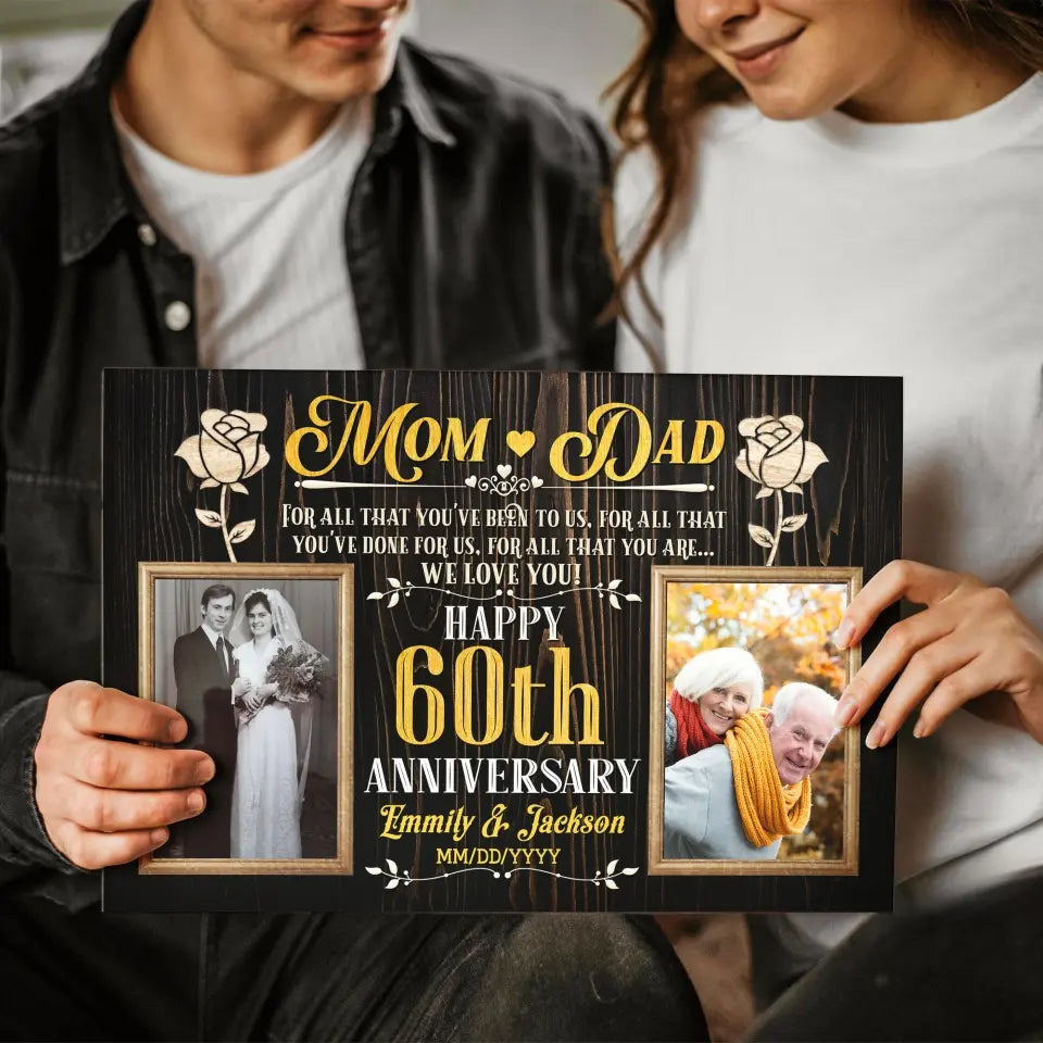 Personalized Photo Canvas Prints, Gifts For Couples, Wedding Anniversary, Gift For Couples, Mom And Dad Happy 60th Anniversary Canvas