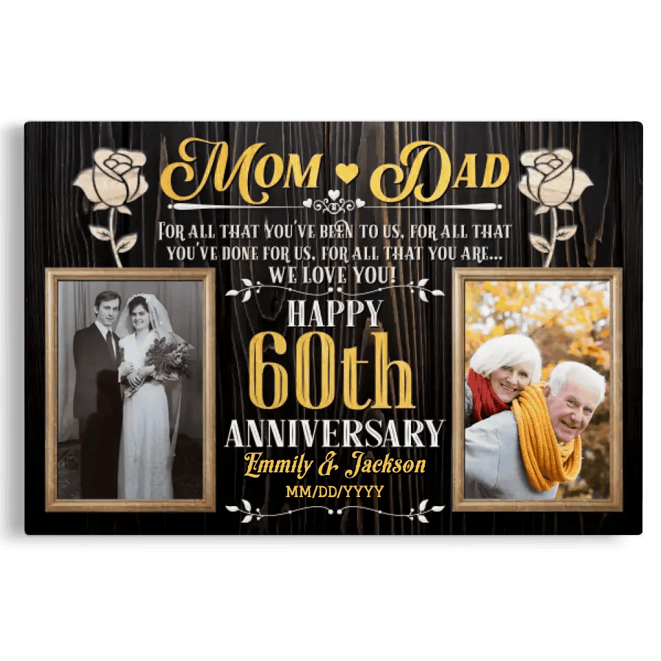 Personalized Photo Canvas Prints, Gifts For Couples, Wedding Anniversary, Gift For Couples, Mom And Dad Happy 60th Anniversary Canvas