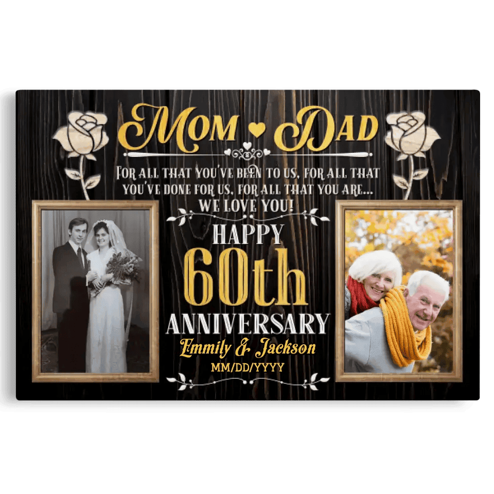 Personalized Photo Canvas Prints, Gifts For Couples, Wedding Anniversary, Gift For Couples, Mom And Dad Happy 60th Anniversary Canvas