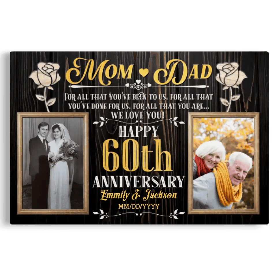 Personalized Photo Canvas Prints, Gifts For Couples, Wedding Anniversary, Gift For Couples, Mom And Dad Happy 60th Anniversary Canvas