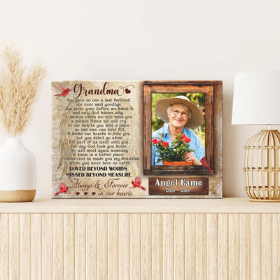 Personalized Canvas Prints, Upload Photo And Name, Memorial Gifts For Loss Of Grandma, Memorial Gift, Always And Forever In Our Heart Canvas