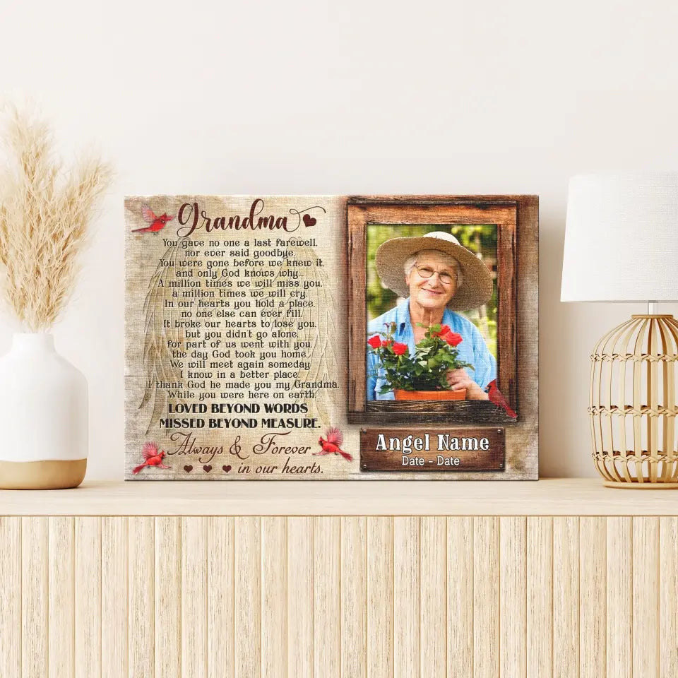 Personalized Canvas Prints, Upload Photo And Name, Memorial Gifts For Loss Of Grandma, Memorial Gift, Always And Forever In Our Heart Canvas