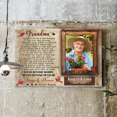 Personalized Canvas Prints, Upload Photo And Name, Memorial Gifts For Loss Of Grandma, Memorial Gift, Always And Forever In Our Heart Canvas