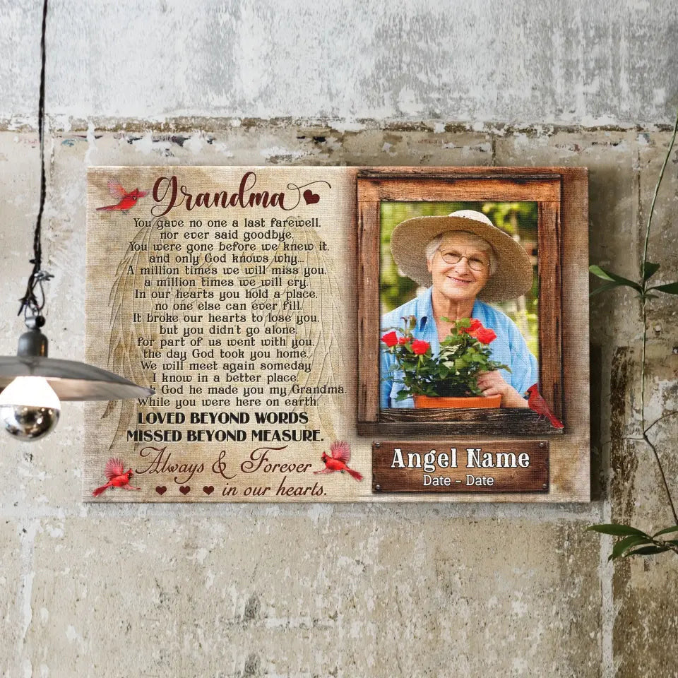 Personalized Canvas Prints, Upload Photo And Name, Memorial Gifts For Loss Of Grandma, Memorial Gift, Always And Forever In Our Heart Canvas