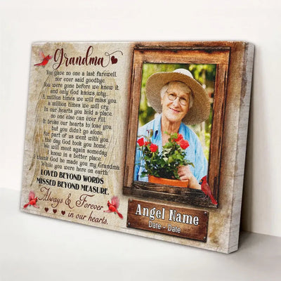 Personalized Canvas Prints, Upload Photo And Name, Memorial Gifts For Loss Of Grandma, Memorial Gift, Always And Forever In Our Heart Canvas