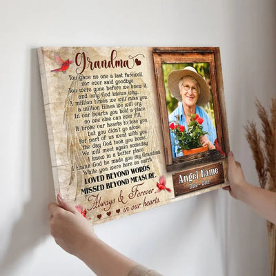 Personalized Canvas Prints, Upload Photo And Name, Memorial Gifts For Loss Of Grandma, Memorial Gift, Always And Forever In Our Heart Canvas