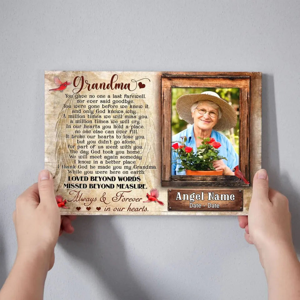 Personalized Canvas Prints, Upload Photo And Name, Memorial Gifts For Loss Of Grandma, Memorial Gift, Always And Forever In Our Heart Canvas
