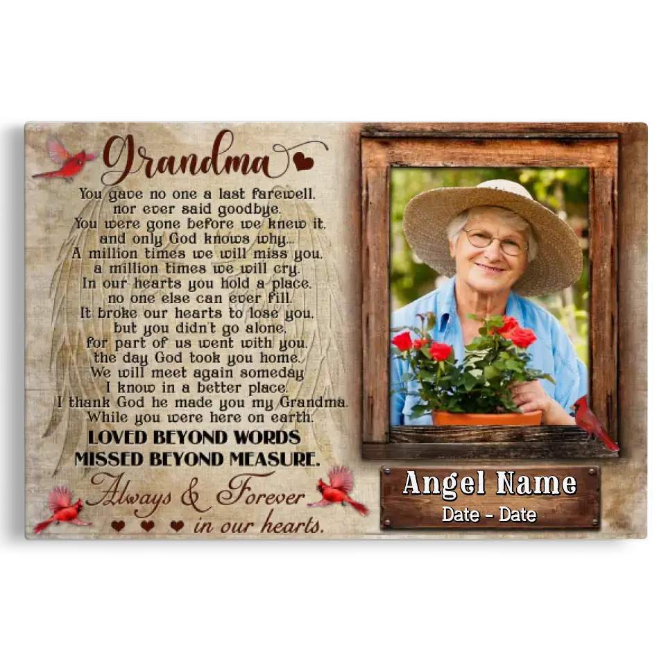 Personalized Canvas Prints, Upload Photo And Name, Memorial Gifts For Loss Of Grandma, Memorial Gift, Always And Forever In Our Heart Canvas