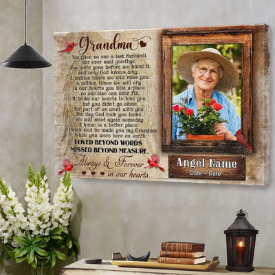 Personalized Canvas Prints, Upload Photo And Name, Memorial Gifts For Loss Of Grandma, Memorial Gift, Always And Forever In Our Heart Canvas
