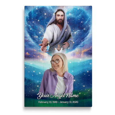 Personalized Canvas Prints, Custom Photo, Memorial Gifts, Sympathy Gifts, Safe In The Arms Of Jesus, Blue Sky Galaxy In Loving Memory Canvas