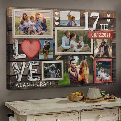 Personalized Canvas Prints, Custom Photo, Gifts For Couples, 17th Anniversary Gifts For Husband And Wife, Love 17th Anniversary Canvas