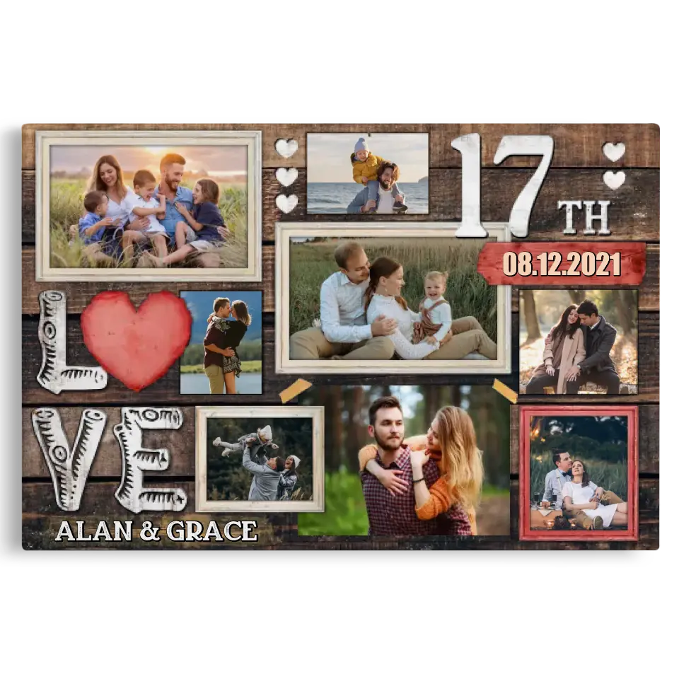 Personalized Canvas Prints, Custom Photo, Gifts For Couples, 17th Anniversary Gifts For Husband And Wife, Love 17th Anniversary Canvas