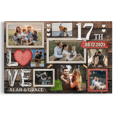 Personalized Canvas Prints, Custom Photo, Gifts For Couples, 17th Anniversary Gifts For Husband And Wife, Love 17th Anniversary Canvas