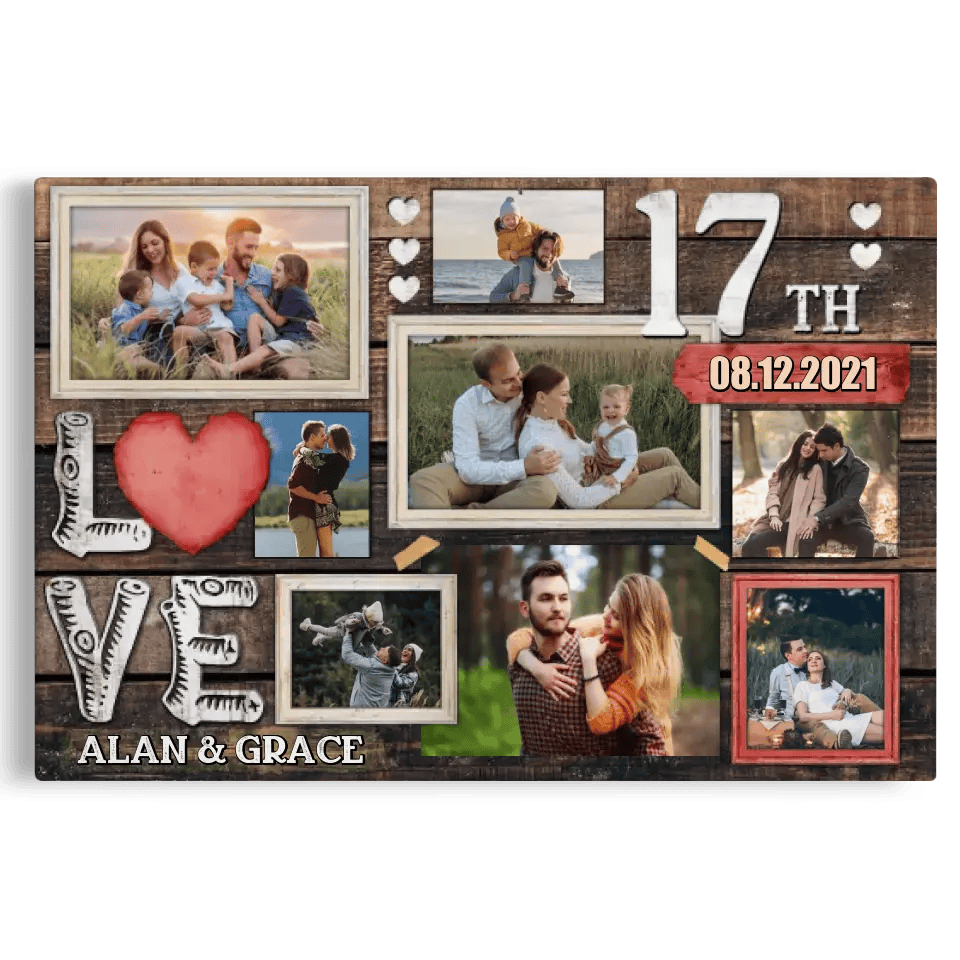 Personalized Canvas Prints, Custom Photo, Gifts For Couples, 17th Anniversary Gifts For Husband And Wife, Love 17th Anniversary Canvas