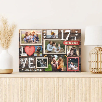 Personalized Canvas Prints, Custom Photo, Gifts For Couples, 17th Anniversary Gifts For Husband And Wife, Love 17th Anniversary Canvas