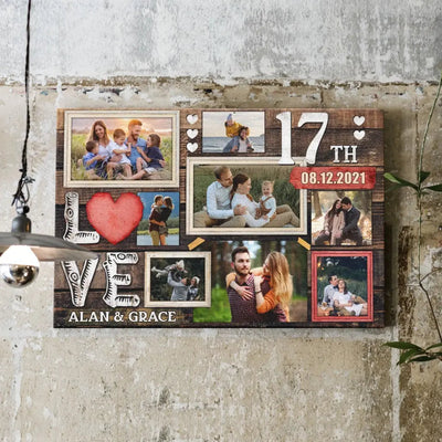 Personalized Canvas Prints, Custom Photo, Gifts For Couples, 17th Anniversary Gifts For Husband And Wife, Love 17th Anniversary Canvas