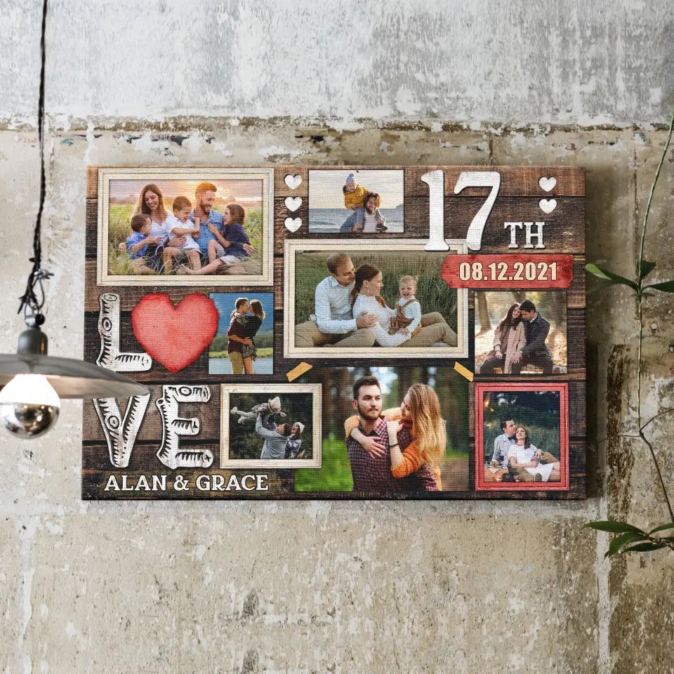 Personalized Canvas Prints, Custom Photo, Gifts For Couples, 17th Anniversary Gifts For Husband And Wife, Love 17th Anniversary Canvas