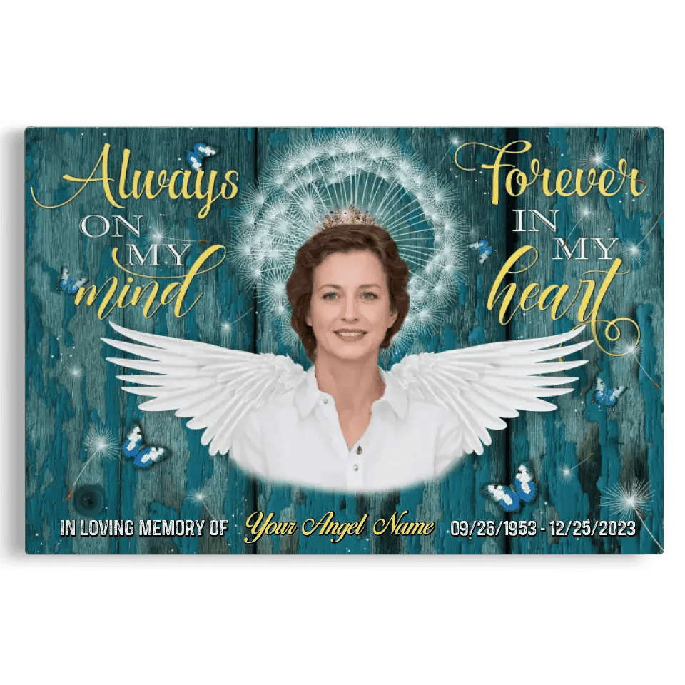 Personalized Canvas Prints, Custom Photo, Remembrance Gifts, Sympathy Gifts, Memorial Gifts For Loss, Always On My Mind Forever In My Heart Canvas