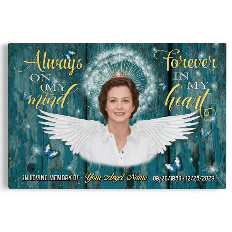 Personalized Canvas Prints, Custom Photo, Remembrance Gifts, Sympathy Gifts, Memorial Gifts For Loss, Always On My Mind Forever In My Heart Canvas