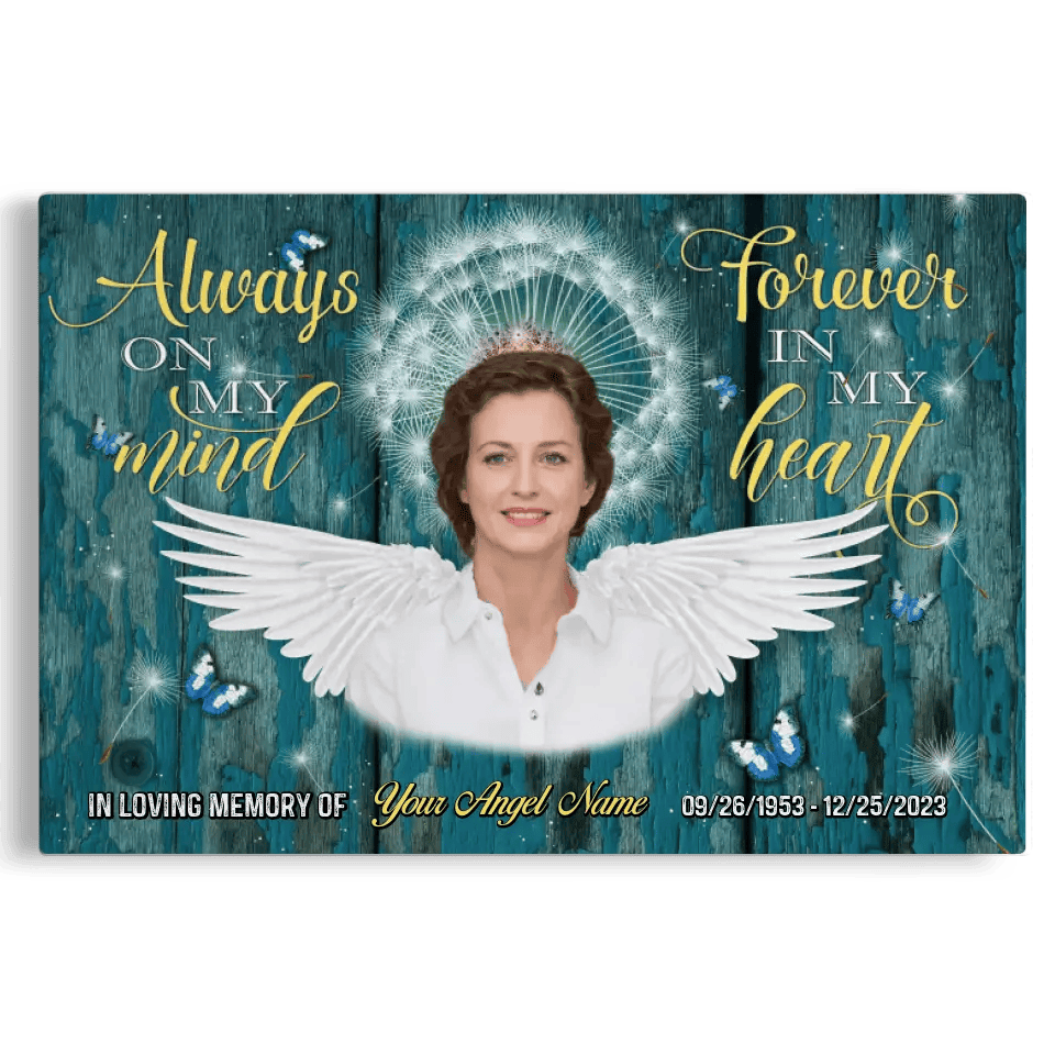 Personalized Canvas Prints, Custom Photo, Remembrance Gifts, Sympathy Gifts, Memorial Gifts For Loss, Always On My Mind Forever In My Heart Canvas